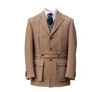 RAJEGAR Men Full Norfolk Tweed Jacket Single Breasted Sport Blazer with Belt Casual Vintage British Wool Blend Jacket Coat Brown