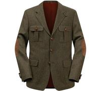 RAJEGAR Men Tweed Herringbone Sport Coats Slim Single Breasted Wool Blend Blazer Jackets Casual Warm Vintage British Coat Green