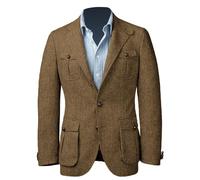 RAJEGAR Men Tweed Herringbone Sport Coats Slim Two Button Casual Wool Blend Blazer Jackets Brown Vintage British Groom Coat