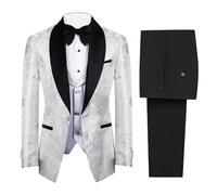 RAJEGAR Men's Floral Tuxedo Suits Slim Groom's Blazer Jacket Vest Pants Set for Wedding Party,Dinner,Prom