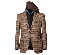 RAJEGAR Men's Houndstooth Sports Blazer Tweed Norfolk Jacket Casual Wool Blend Vintage British Groom Coat Hacking Jackets