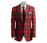 RAJEGAR Men's Plaid Tweed Blazer Red Sports Jacket Stylish Slim Wool Blend Warm Norfolk Coat for Party,Prom,Dinner,Wedding