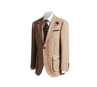 RAJEGAR Men's Tweed Blazer Houndstooth Wool Blend Business Casual Jacket Slim Single Breasted Retro British Jackets