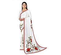 RAJESHWAR FASHION WITH RF Women's Foil Printed Chiffon Saree For Women With Fringes Tassels Lace Border With Digital Print Blouse(Multicolored), Off-White, One Size