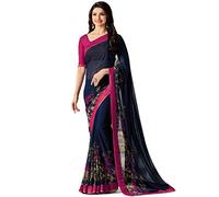 RAJESHWAR FASHION WITH RF Women's Georgette Printed Sarees Jacquard Lace Border Work Sarees For Women With Blouse Piece (Multicolored_Free Size 6.30 Mtr), Blue Pink, One Size