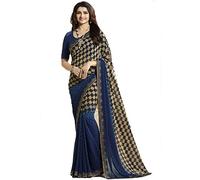 RAJESHWAR FASHION WITH RF Women's Latest Stylish Fancy Georgette Printed Saree For Women With Jacquard Border & Blouse (Multicolored), Dark Blue, One size