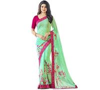 RAJESHWAR FASHION WITH RF Women's Printed Georgette Saree Jacquard Lace Edge with Blouse Piece (multicolored_Free Size 6.30 Mtr_Variation), Sea green, talla nica