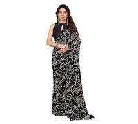 RAJESHWAR FASHION WITH RF Women's Satin Chiffon Sequence Work Embroidery Lace Border Plain Solid Saree, Black White, One size