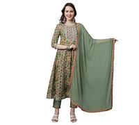 Rajnandini Women's Pure Cotton Embroidered Kurta Set with Dupatta (JOPLVL310-XXL_Pista Green_XXL)