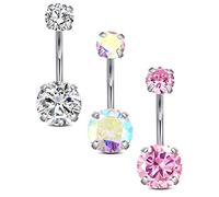 Rajnard 14G Belly bar Stainless Steel 12mm with Colorful CZ Ball 3Pcs Navel Piercing Bars Belly Button Rings Body Piercing Jewellery for Women Girl