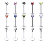 Rajnard 15Pcs 16G 10mm Lip Labret Studs Tragus Helix Earrings Studs Stainless Steel & Flexible Plastic with Coulorful Crystal Monroe Medusa Piercing Jewellery for Women Men