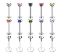 Rajnard 15Pcs 16G 8mm Tragus Helix Earrings Studs Lip Labret Studs Stainless Steel & Flexible Plastic with Coulorful Crystal Monroe Medusa Piercing Jewellery for Women Men