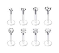 Rajnard 16G Clear Earrings Studs 6mm 8mm 10mm 12mm Plastic Lip Bar Earrings for School UV Flexible Acrylic Clear Piercing Retainers Helix Cartilage Tragus Labret Piercing Jewellery