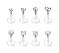 Rajnard 16G Clear Earrings Studs 6mm 8mm 10mm 12mm Plastic Lip Bar Earrings for School UV Flexible Acrylic Clear Piercing Retainers Helix Cartilage Tragus Labret Piercing Jewellery