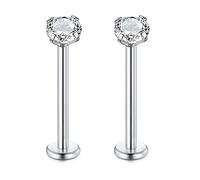 Rajnard 16G Lip Bars Cartilage Tragus Helix Earrings Silver Stainless Steel Labret Stud 6-19mm Flat Back Piercing Jewellery