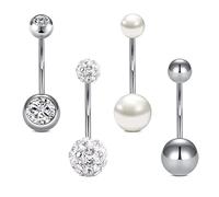 Rajnard Belly Bar 14G 14mm Belly Button Bars Surgical Steel CZ Pearl Diamond Belly Piercing Navel Bar Belly Button Ring Piercing Jewelry for Women Men