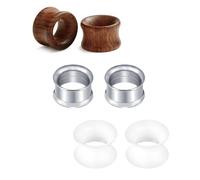 Rajnard Surgical Steel Ear Tunnels Flexible Silicone Stretcher Wood Plugs Expander Gauges 12mm Stretching Piercing Body Jewellery Silver White