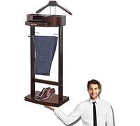 Rajonn Floor Standing Suit Hanger Rack - Solid Wood Valet Stand for Crease-Free Coat Storage in Bathroom Office Bedroom - H106.6 x W30 cm