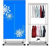 RajoNN Stand Style Clothes Dryers Indoor, 220v/1000w Folding Mini Drying Rack with 180 Min Timer Heater Hanger Wardrobe Laundry Clothing Rack Double Layer Large Space 15KG Weight Bearing