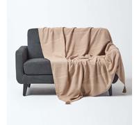 Homescapes Cotton Rajput Ribbed Beige Throw, 150 X 200 Cm