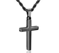 Rajputana Black Cross Necklace Men Boys Twisted Rope Chain Cross Pendant Necklace for Men Easter Christian Baptism Jewellery Gifts 26 Inch