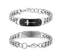 Rajputana Cross Bracelet for Men, Silver Stainless Steel Cuban Cross Chain Link Bracelet Bible Verse Bracelets Jewelry Gifts Adjustable Wrist Cross Chain Bracelets for Men Boys Inches Philippians 4:13