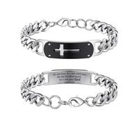 Rajputana Cross Bracelet for Men, Silver Stainless Steel Cuban Cross Chain Link Bracelet Bible Verse Bracelets Jewelry Gifts Adjustable Wrist Cross Chain Bracelet for Men Boys Isaiah 41:10