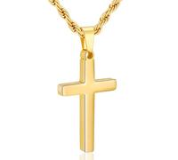 Rajputana Gold Cross Necklace Men Boys Twisted Rope Chain Cross Pendant Necklace for Men Easter Christian Baptism Jewellery Gifts 20 Inch
