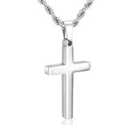 Rajputana Silver Cross Necklace Men Boys Twisted Rope Chain Cross Pendant Necklace for Men Easter Christian Baptism Jewellery Gifts 24 Inch