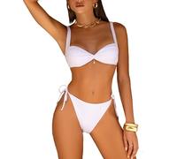 Rajputana Womens High Waist Bikini Set Two Piece Swimwear Tummy Control Swimwear with Adjustable Shoulder Bikini Swimsuit Bathing Suit for Women White