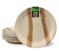 RAJRANG 25 Pack Palm Leaf Disposable Plates 10 Inch | Compostable Round Dinnerware for Weddings, Events, Parties | Eco Friendly Plates for BBQ, Picnic, Catering