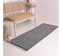 RAJRANG Black and White Runner Rug Diamond Pattern 61x183 cm Cotton Hand Woven Washable Rug Reversible Kitchen Farmhouse Bathroom Entryway Hallway Entry