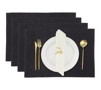 RAJRANG Black Cotton Placemats Set of 4 Reversible Cloth Table Mats for Dining Kitchen Use 13x19 Inches Washable Fabric Table Mats