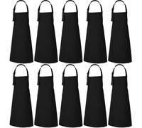 RAJRANG Black Kitchen Aprons Bulk Set of 10 Adjustable Neck Apron with Pockets Uses Restaurant Waiters Chefs 35x27 Inch