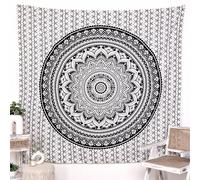 RAJRANG Black Mandala Tapestry Cotton Wall Hanging Hippy Tapestries Hippie Beach Throw College Dorm Decor Bohemian Boho Bedspread - 213x230 cm