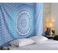 RAJRANG Blue Ombre Tapestry 127x152 cm - Cotton Wall Hanging, Boho Home Décor, Wall Art for Bedroom & Living Room, Beach Blanket Mat