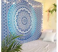 RAJRANG Blue Ombre Tapestry 137x213 cm - Cotton Wall Hanging, Boho Home Décor, Wall Art for Bedroom & Living Room, Beach Blanket Mat