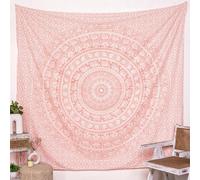 RAJRANG Bohemian Mandala Tapestry Rose Gold Cotton Wall Hanging with Boho Elephant Design for Bedroom, Dorm, Home Decor 127x152 cm