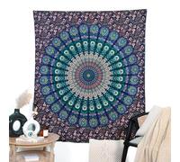 RAJRANG Blue Green Peacock Tapestry Wall Hanging Chakra Mandala Boho Hippie Pure Cotton Tablecloth Beach Throws for Picnic and Camping - 76x102 cm