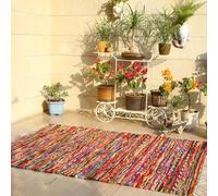 RAJRANG Boho Chindi Rug 91x152 cm - Multicoloured Flat Woven Reversible Rag Rug, Eco-Friendly Handwoven for Living Room or Bedroom