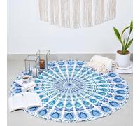 RAJRANG Boho Cotton Tapestry Round 122 cm - Peacock Wall Hanging for Yoga Room, Meditation Space, or Spiritual Decor