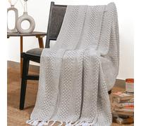 RAJRANG Boho Cotton Throw Blanket - 127x152 cm - Rustic Sofa Throws for Living Room Decor Oatmeal