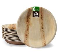 RAJRANG BRINGING RAJASTHAN TO YOU Biodegradable Leaf Plates - 8 Inches Round 25 Pcs Compostable Disposable Small Dinnerware Set - Eco Friendly - Plates for Weddings, Parties, Bbqs, Events