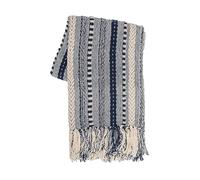 RAJRANG BRINGING RAJASTHAN TO YOU Cotton Braided Striped Throw Blanket 50x60 Inches Soft Cozy Navy Blue Blanket with Decorative Tassels for Sofa Couch Chair Bed Home Decor