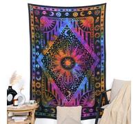 RAJRANG Celestial Sun Moon Tapestry - Multicolor Tie Dye Cotton Wall Hanging 76x102 cm, Boho Wall Decor & Beach Blanket