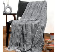 RAJRANG Charcoal Grey Boho Cotton Throw Blanket - 127x152 cm Woven Sofa Throw with Tassels, Rustic Farmhouse Decor for Couch, Bed & Living Room