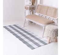 RAJRANG Checkered Cotton Rug - Tradewinds Grey White Washable Runner for Kitchen, Hallways, Porch, Entryway, Living Room - Cotton Outdoor Rug Mat for Indoor Spaces, 60x183 cm