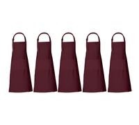 RAJRANG Cotton Apron for Men Women 3 Large Pockets with Adjustable Neck Straps Waiter Maid Cooks Kitchen Bib BBQ Tawny Port Maroon Aprons Set of 5-35x27 inches