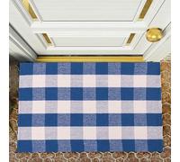 RAJRANG Cotton Buffalo Plaid Area Rug Blue & White Washable Mat, 70x109cm