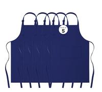 RAJRANG Cotton Chef Apron with 3 Pockets | Unisex Blue Full Length Cooking Aprons for Men & Women | Durable Kitchen, BBQ, Gardening and Work Use | Machine Washable Pack of 5